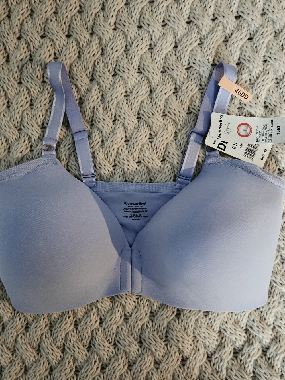 WonderBra Easyfit Wirefree Front Close Bra 40DD Peri Blue
